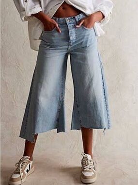 Free People We The Free Ripple Wide Leg Cropped Jeans Women’s 25 Boho Chic